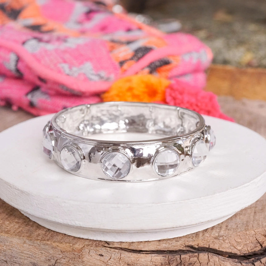 Eternity Statement Silver Tone Crystal Bangle