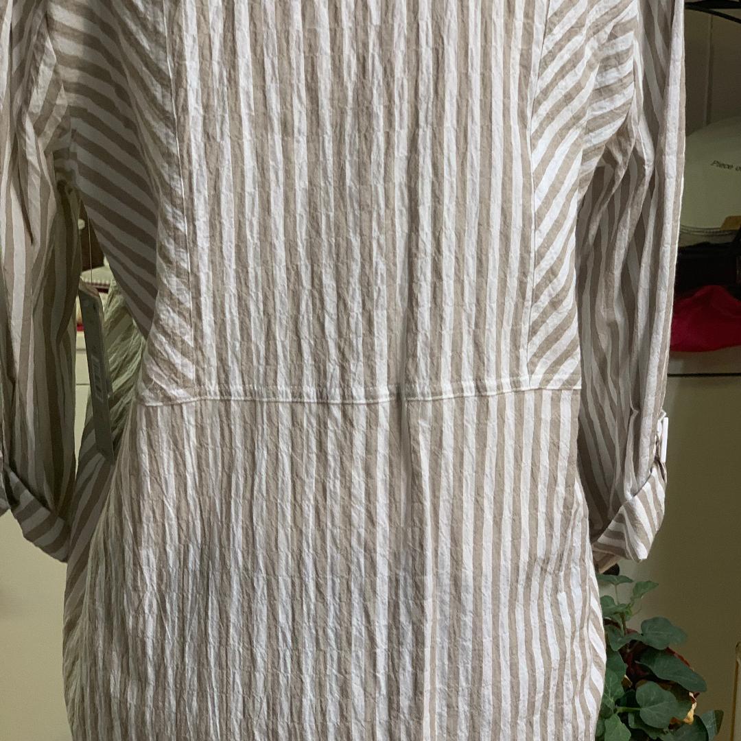 Crinkle Stripe Khaki & White Tunic/Top