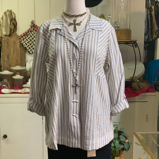 Crinkle Stripe Khaki & White Tunic/Top