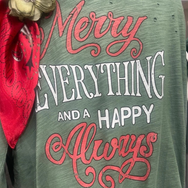 Merry Everything Distressed Tattered Tee Shirt