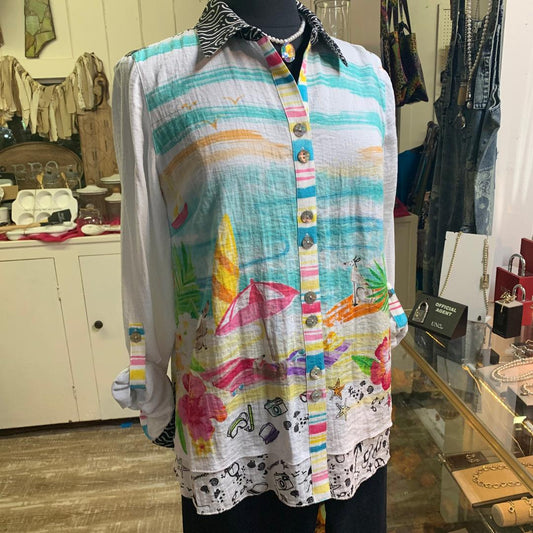 A Day at the Beach Button Up Front Tunic by John Mark