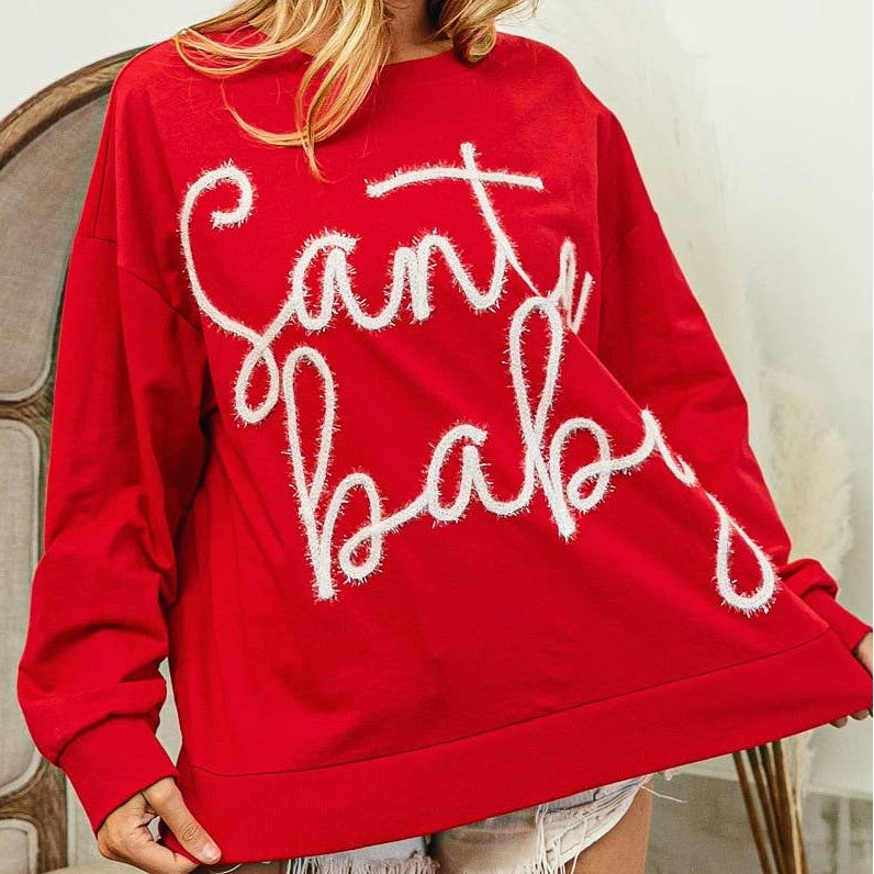 TINSEL SANTA BABY LETTERING CHRISTMAS SWEATSHIRT