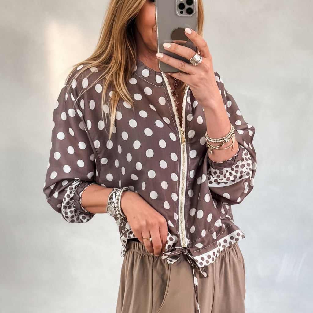 LDC Polka Dot Contrast Detail Zip-Up Long Sleeve Shacket