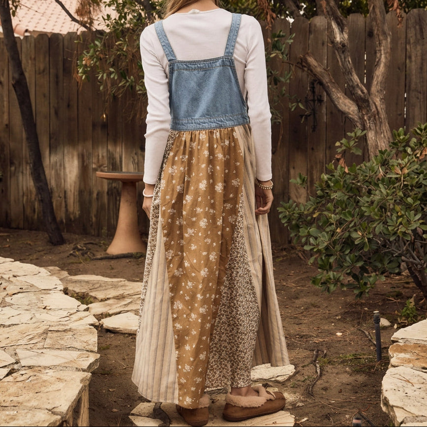 Mixed Floral Print Overall Maxi Dress
