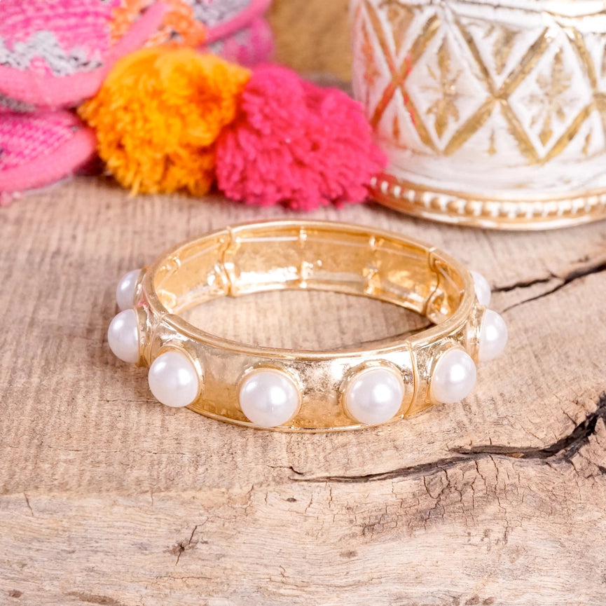 Eternity Statement Gold Tone Pearls Bangle