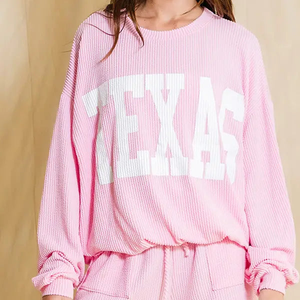 Texas' Comfy Graphic Sweatshirt Pink