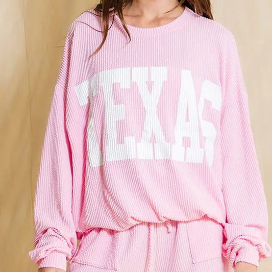 Texas' Comfy Graphic Sweatshirt Pink
