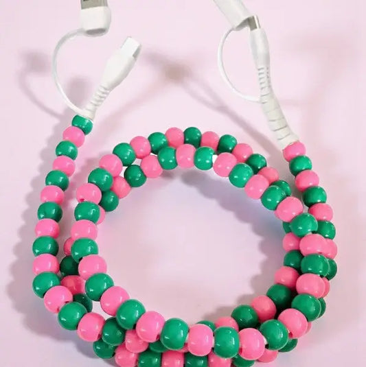 Pink and Green Beaded Cord Phone Charger