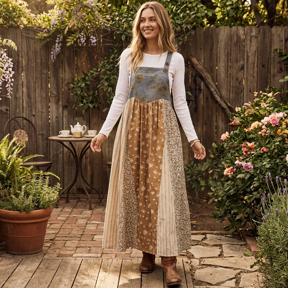 Mixed Floral Print Overall Maxi Dress