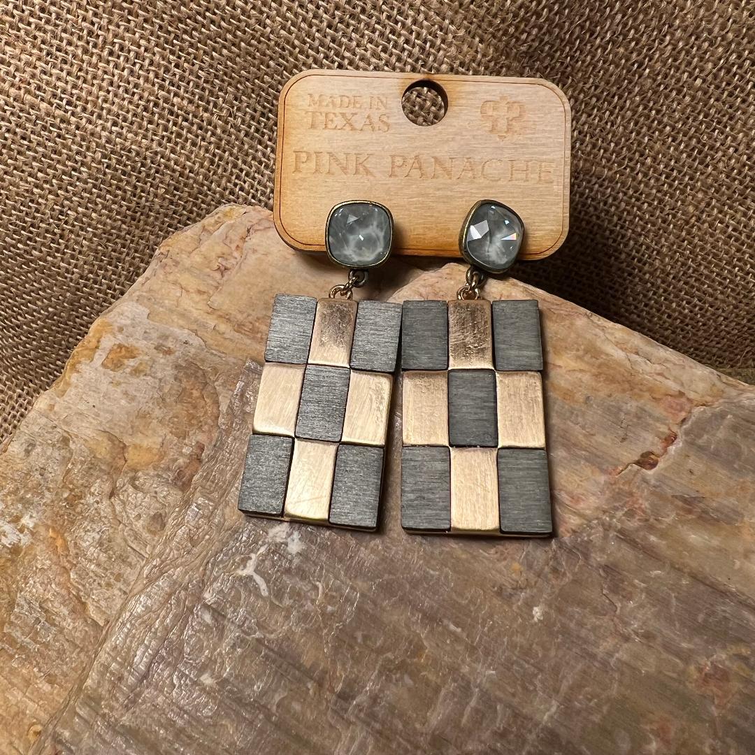 Green and Gold Checked Earrings