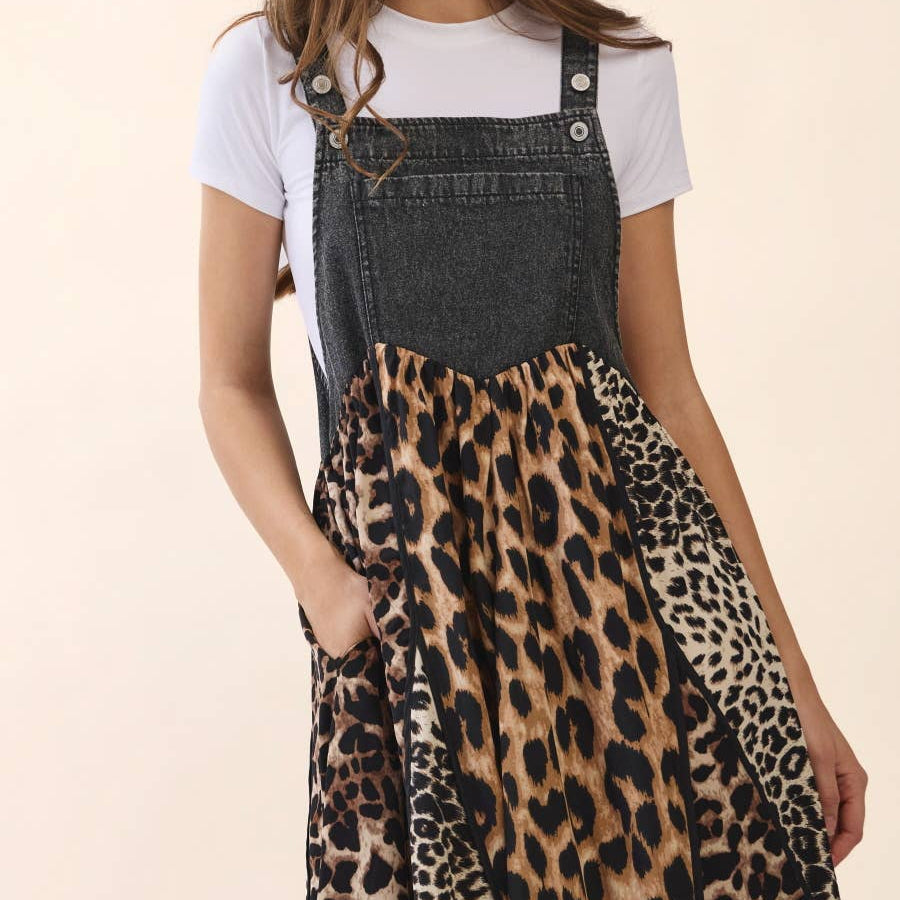 Mixed Leopard Printed Overall Dress