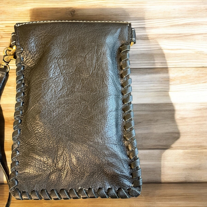 Tooled Cowhide Phone Crossbody Black