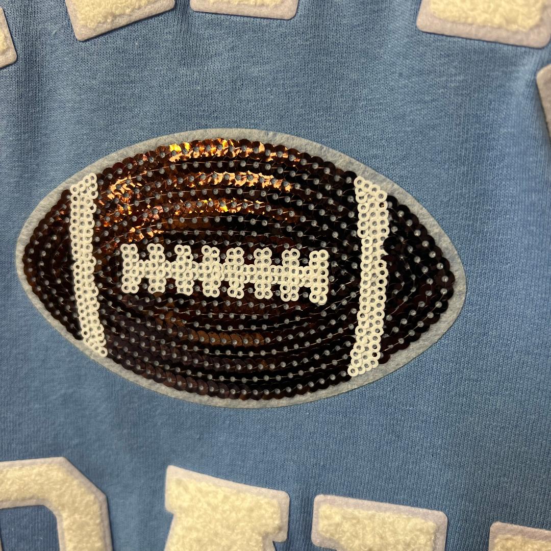 Game Day Football on Light Blue Crew Neck Tee