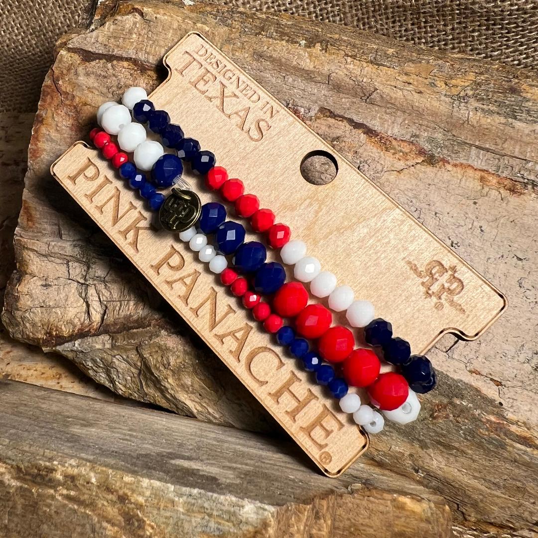 Red, White & Blue Bead Stretch Bracelets