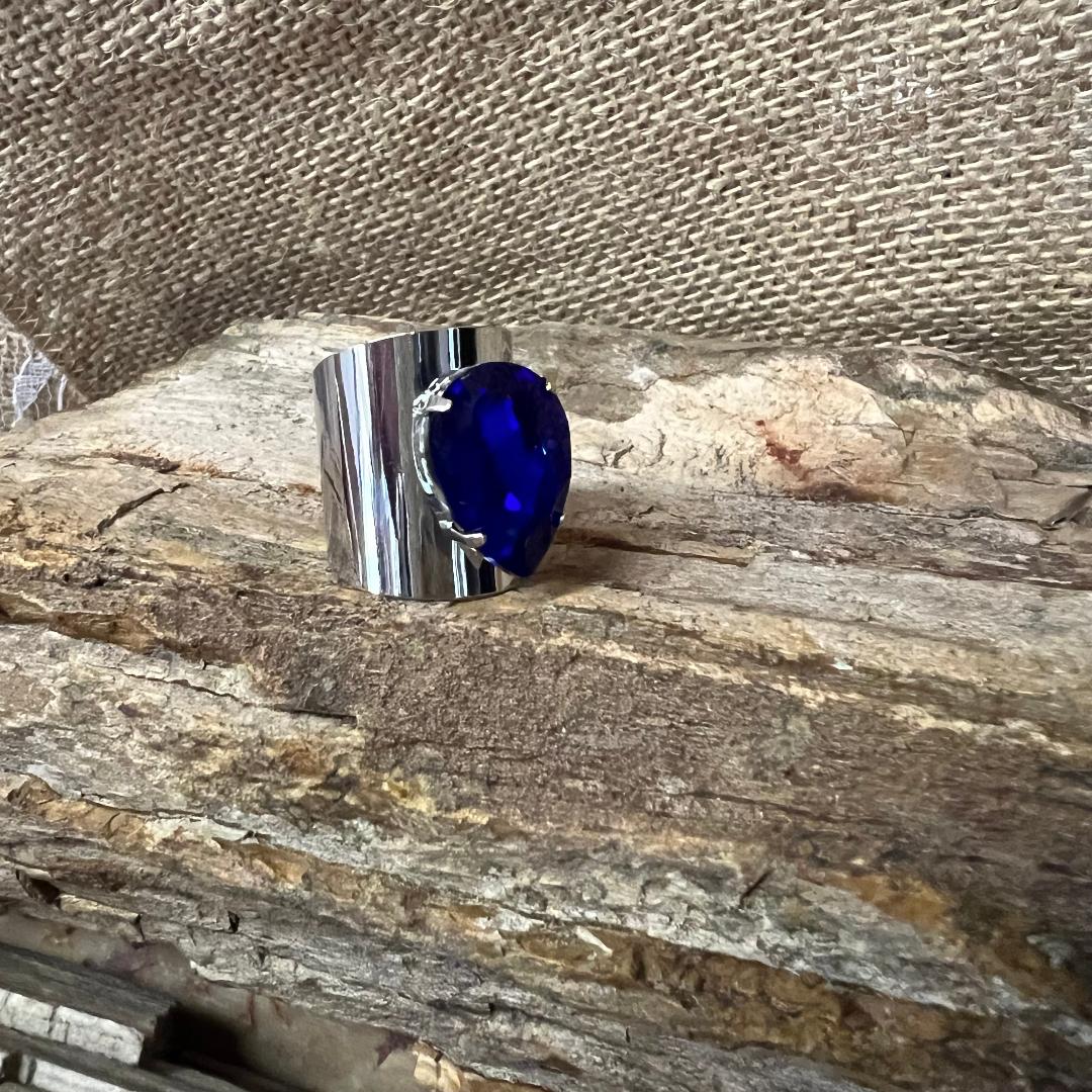 Blue Teardrop Rhinestone Adjustable Ring