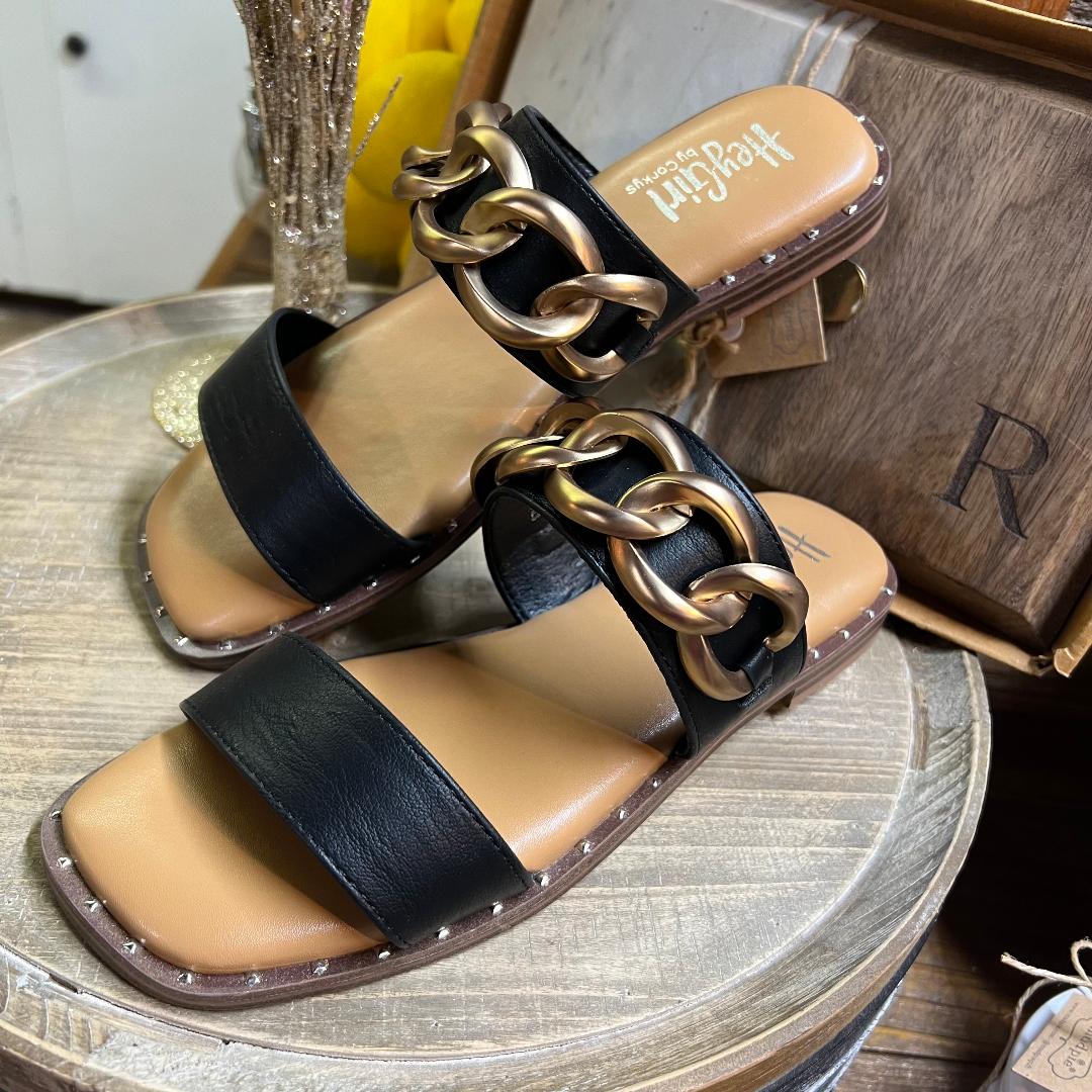 Catch Flights Not Feelings Black Sandal