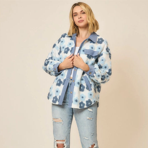 Floral High Pile Fleece Burnout Jacket