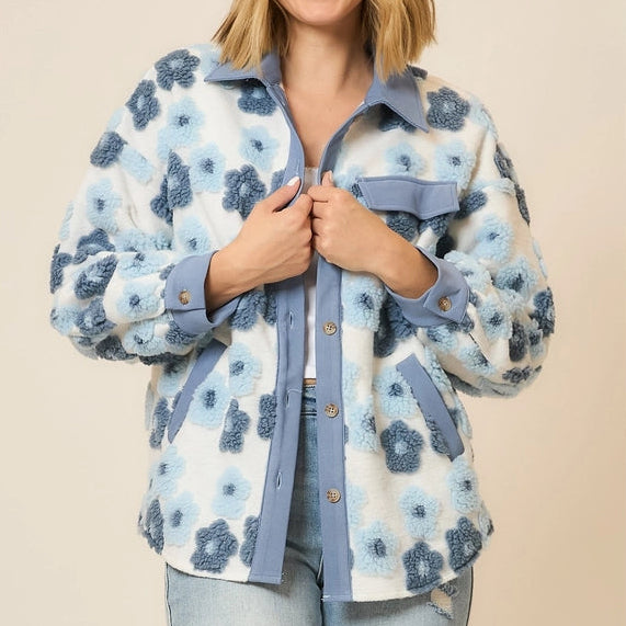 Floral High Pile Fleece Burnout Jacket
