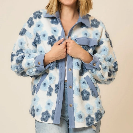 Floral High Pile Fleece Burnout Jacket