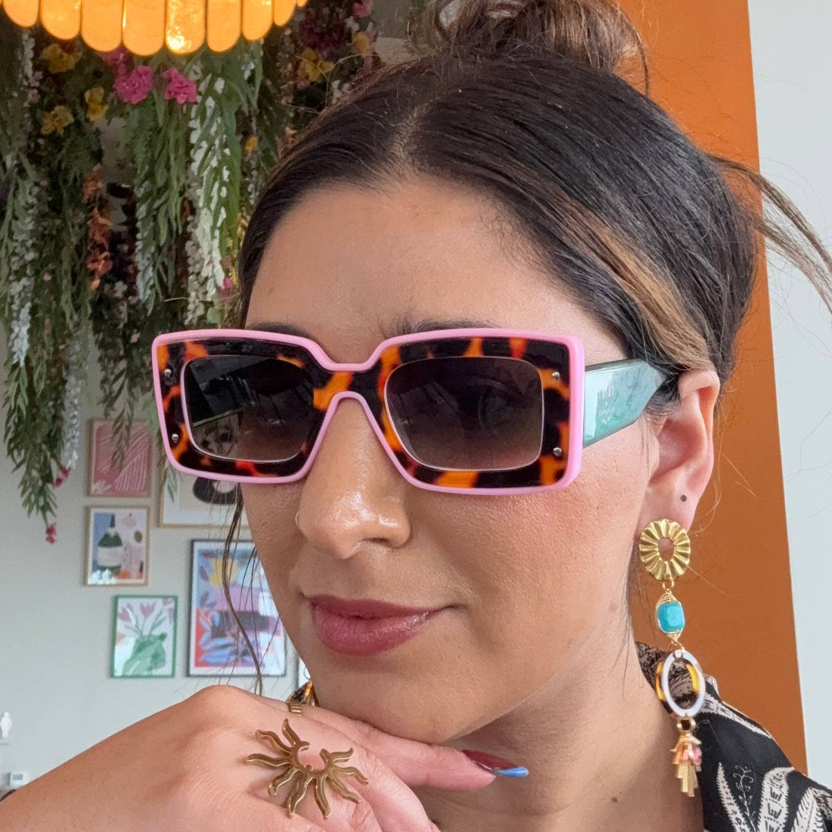 Deco Sunglasses Leopard, Pink and Green