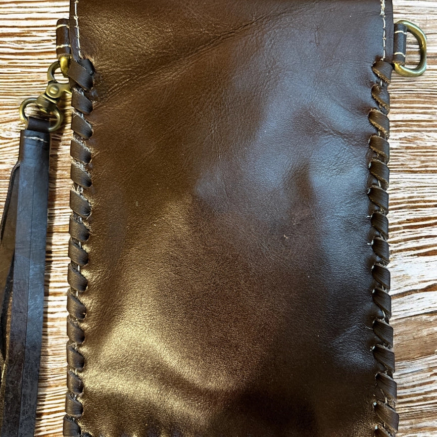 Tooled Cowhide Phone Crossbody-Red