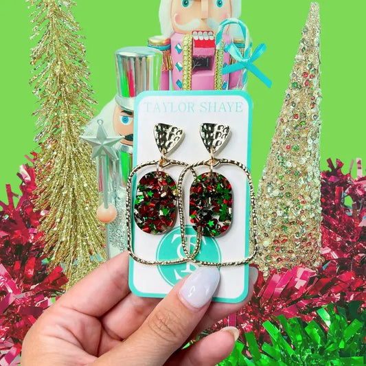 Christmas Confetti Oval Hoop Earrings