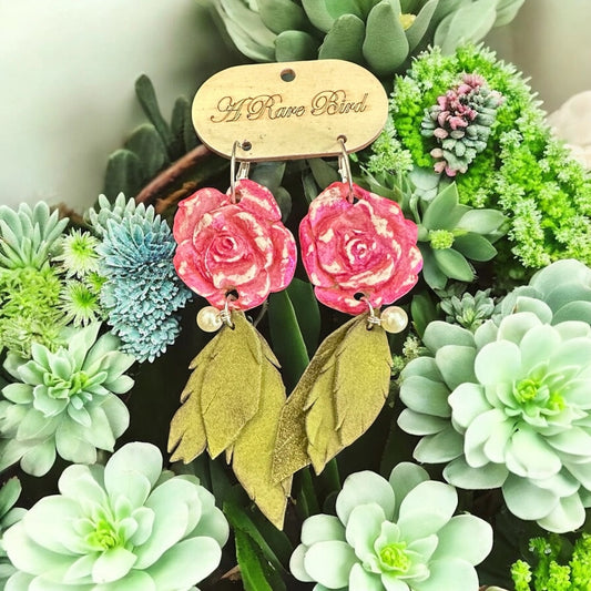 Hand Carved Rose Earrings