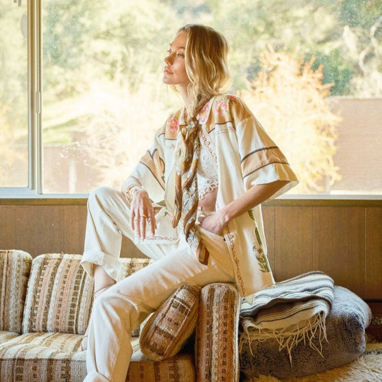 Embroidered Sequin Floral Linen Blouse