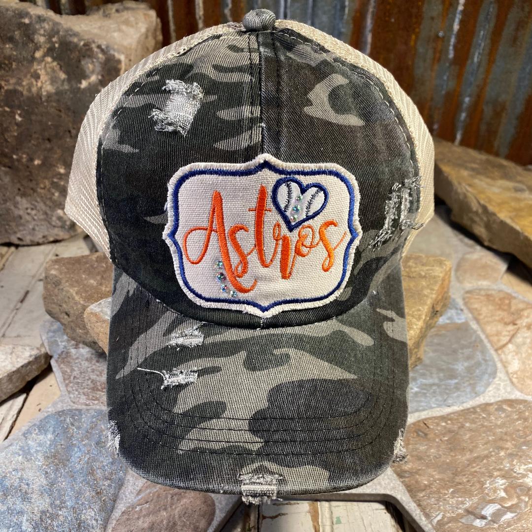 Love Astros Bling Embroidered Camo Green Cap