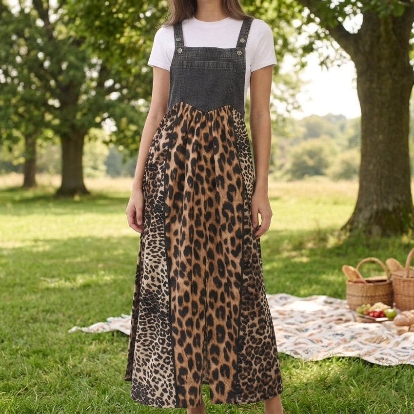 Mixed Leopard Printed Overall Dress