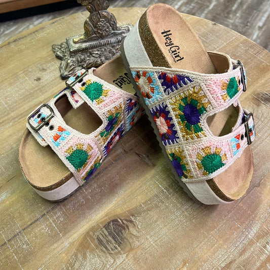 WANNABE Platform Double Buckle Multi Crochet Sandal