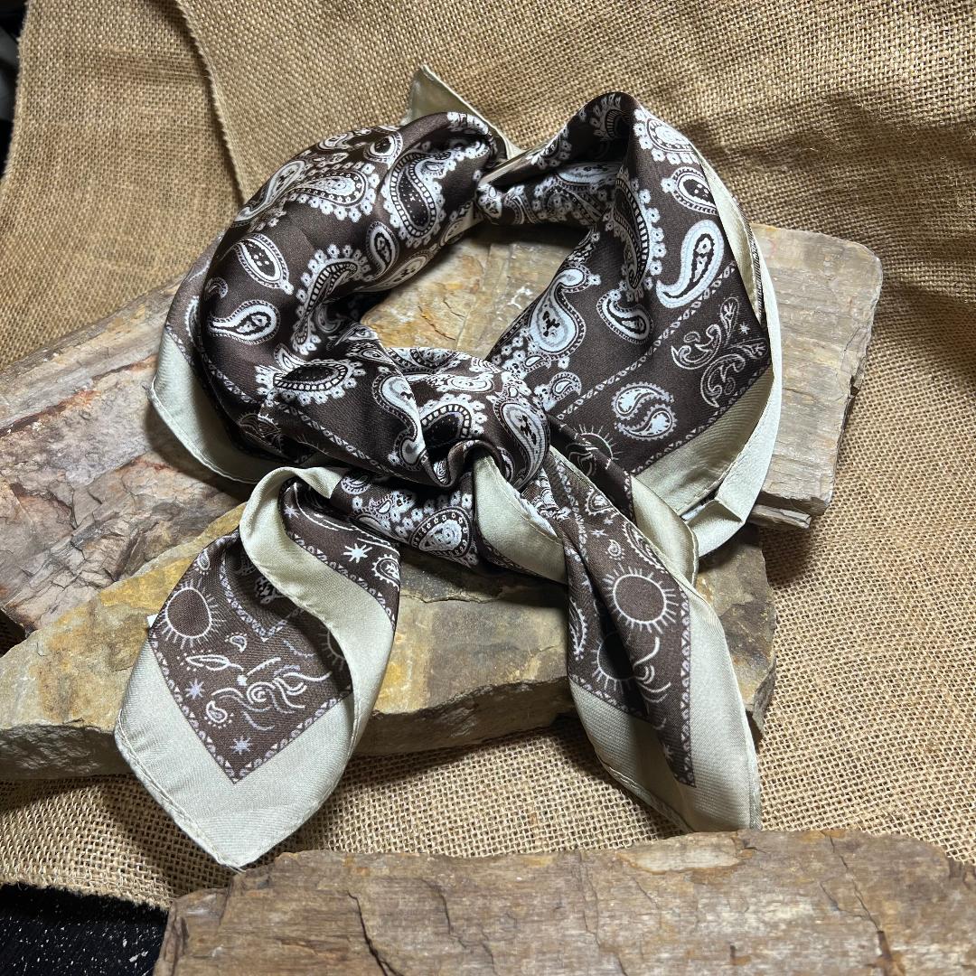 Chocolate with Champagne Beige Trim Paisley Wild Rag