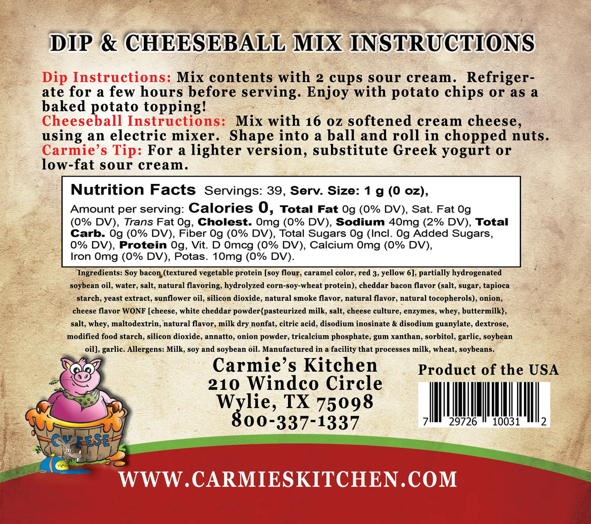 Cheddar Bacon Dip And Cheeseball Mix