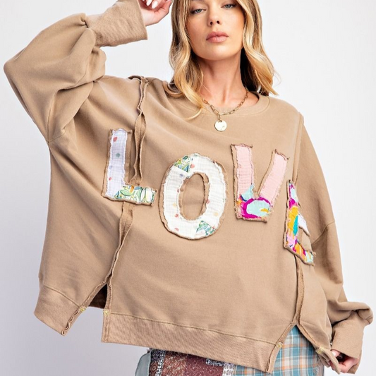 Love Patch Washed Terry Knit Pullover