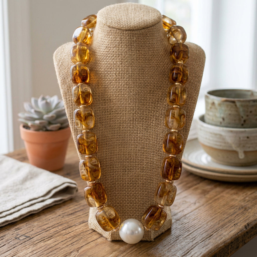 Paula Chunky Beaded Pearl Necklace - Tortoise