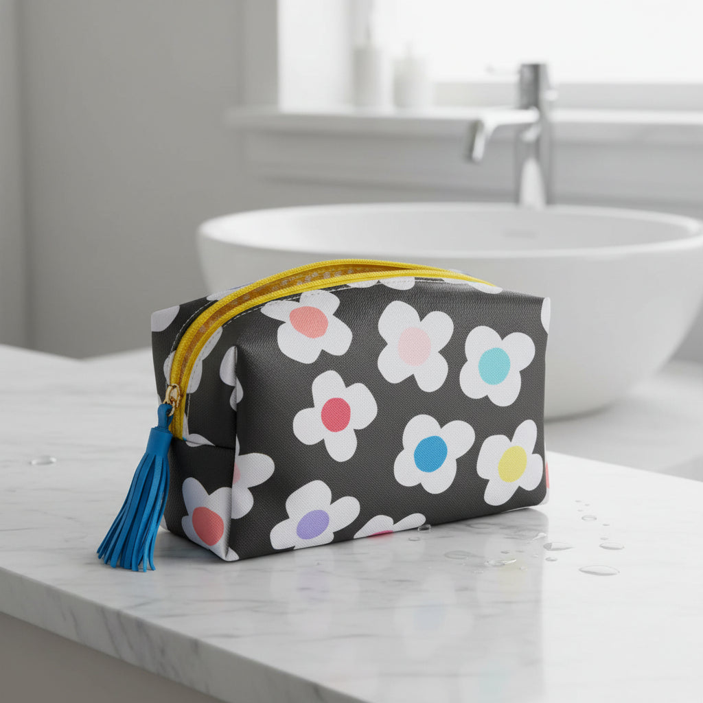 Cheerful Daisy Multi Color Quilted Zip Pouch