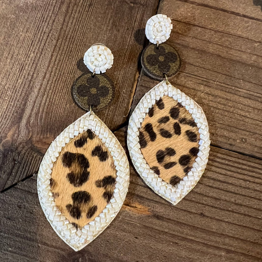 Bead & Leopard Up LV Drop Earrings