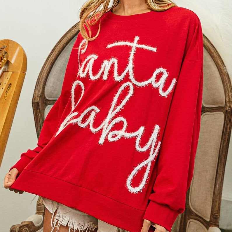 TINSEL SANTA BABY LETTERING CHRISTMAS SWEATSHIRT