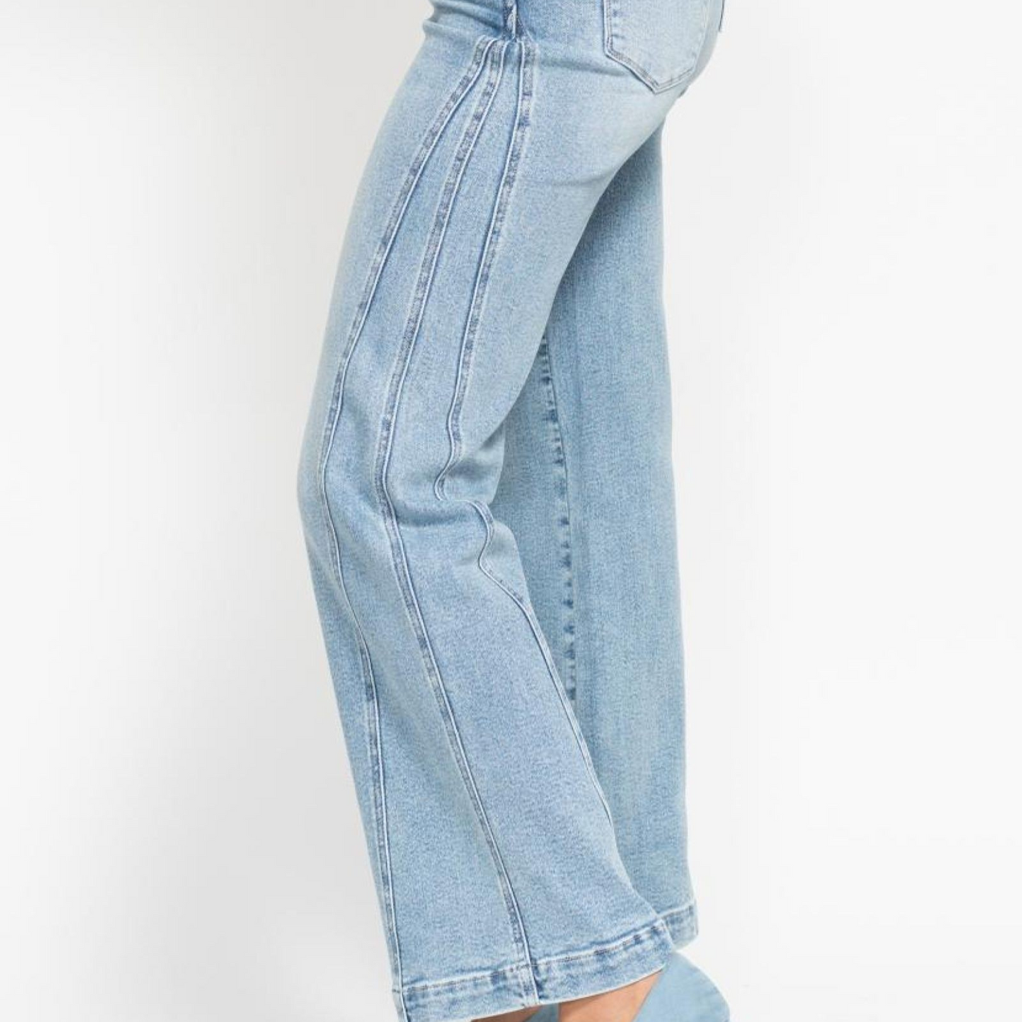 High Waisted Side Seam Detail Retro Wide Leg Jean