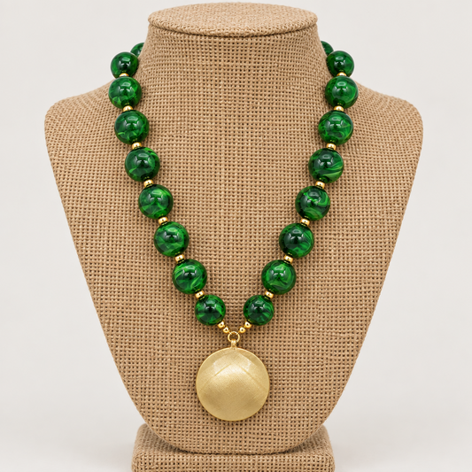 Water Resistant 20MM Green Resin Beaded 1.5" Snake Chain Magnetic Closure 18" Neckalce