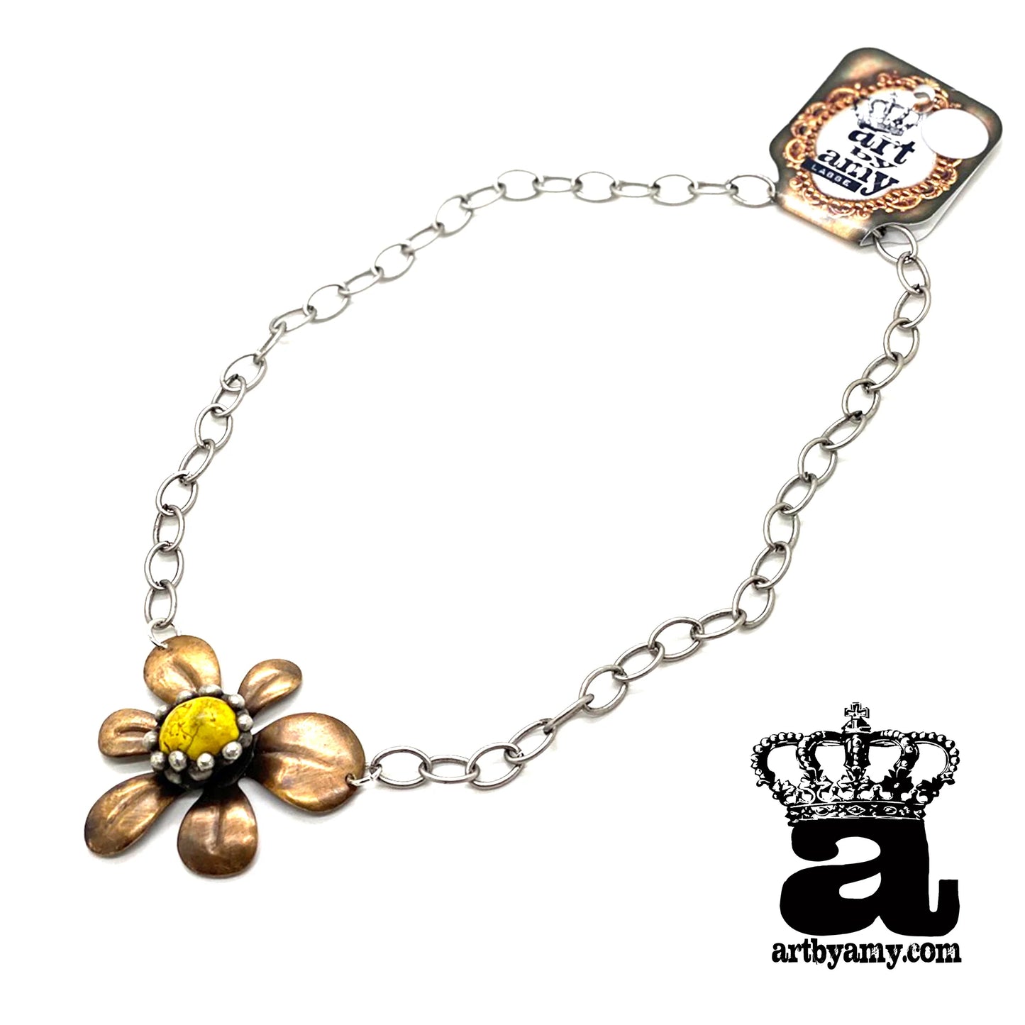 Mustard Yellow Gemstone Daisy and Brass Unforgettable Necklace