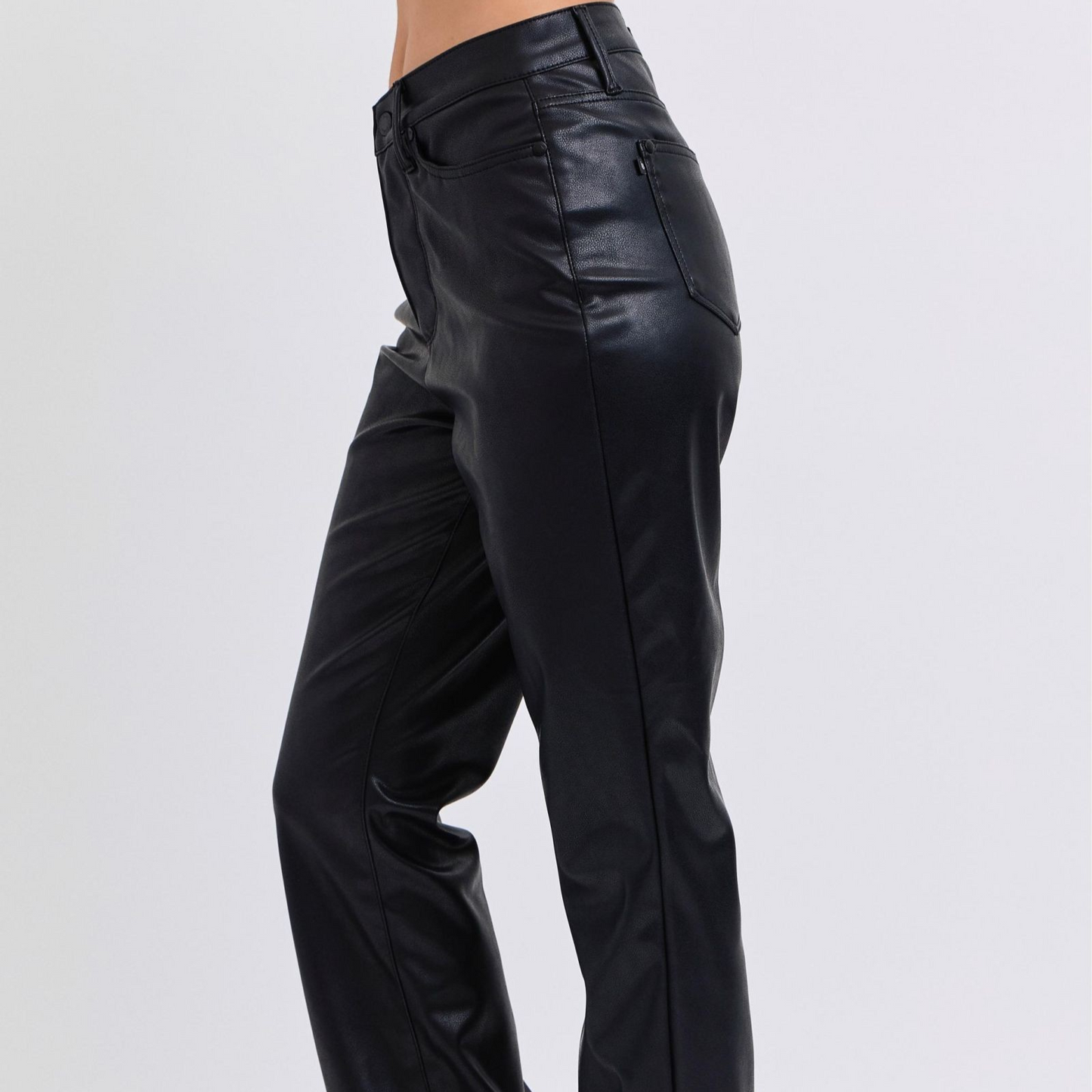 High Waist Tummy Control  Black Faux Leather Bootcut