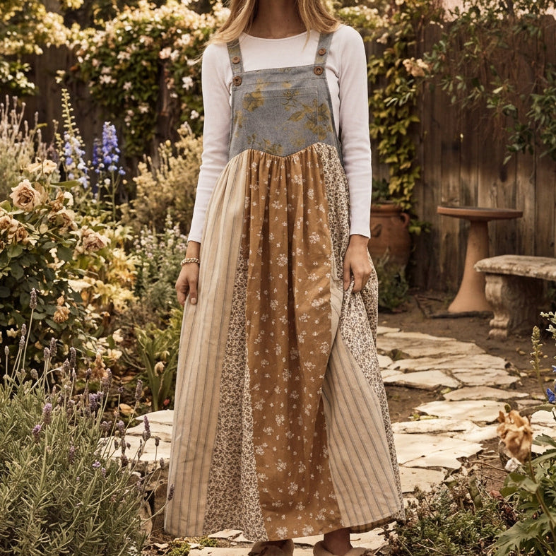 Mixed Floral Print Overall Maxi Dress