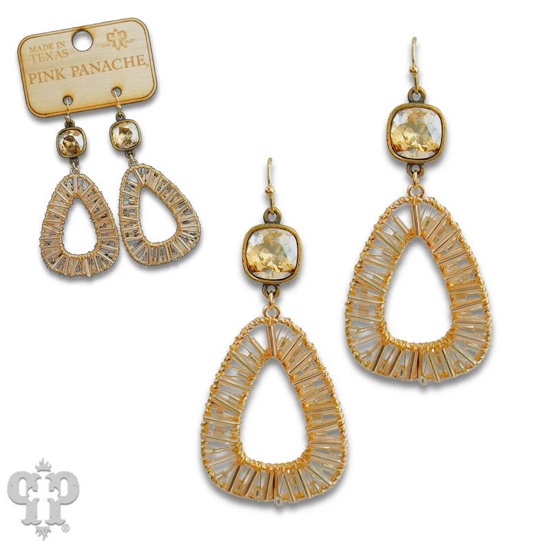 Tube Bead Wrapped Earring with Austrian Crystal Gold