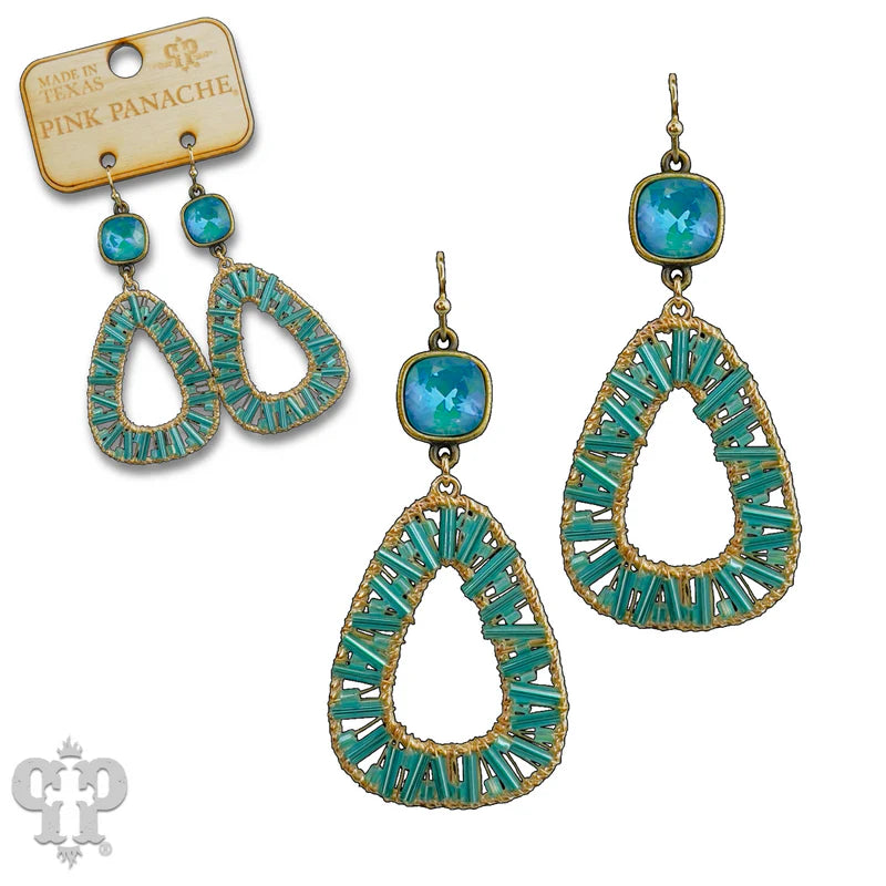 Tube Bead Wrapped Earring with Austrian Crystal Green