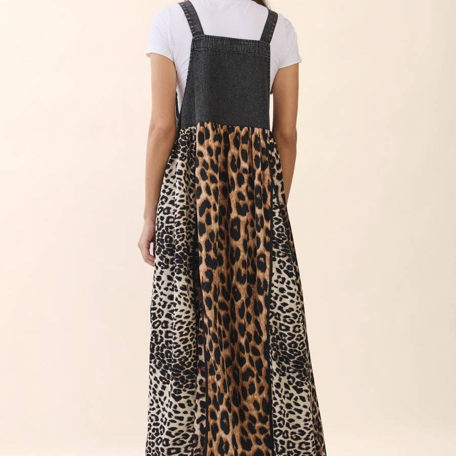 Mixed Leopard Printed Overall Dress
