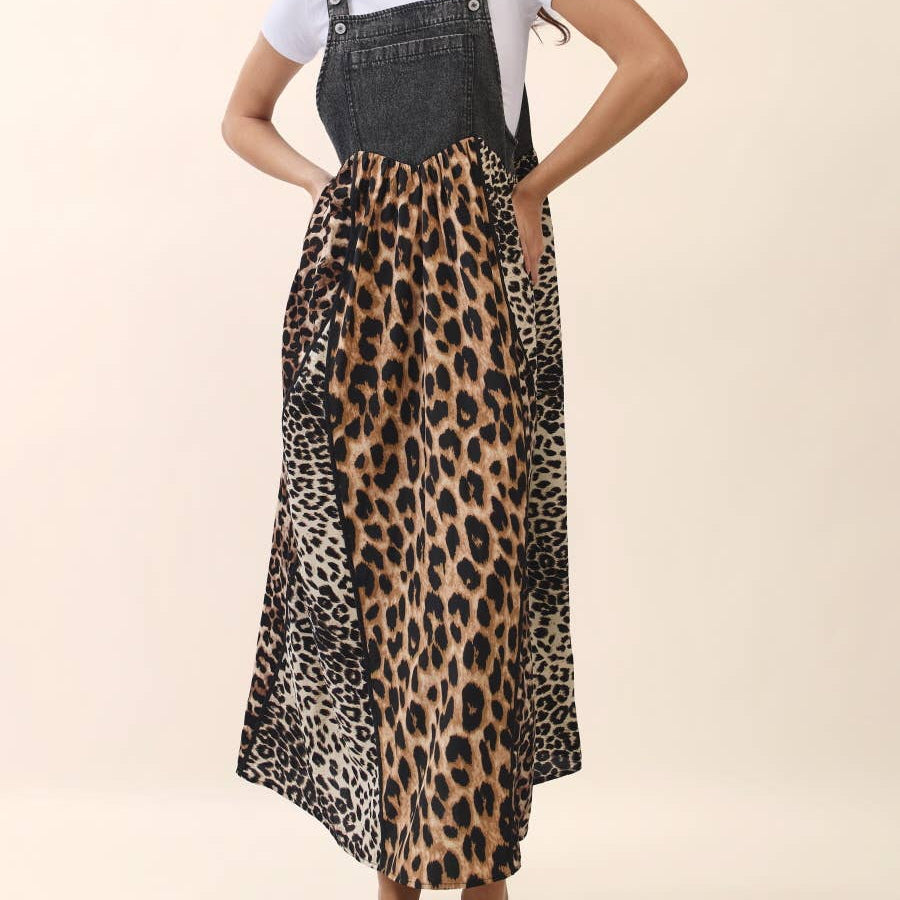 Mixed Leopard Printed Overall Dress