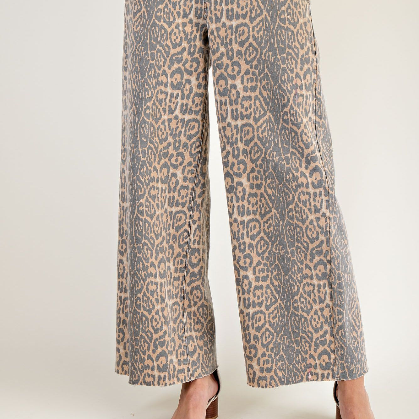 Washed Animal Print Twill Pants