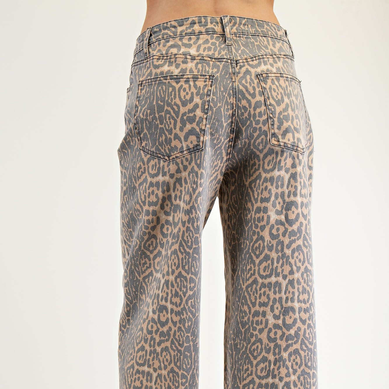 Washed Animal Print Twill Pants