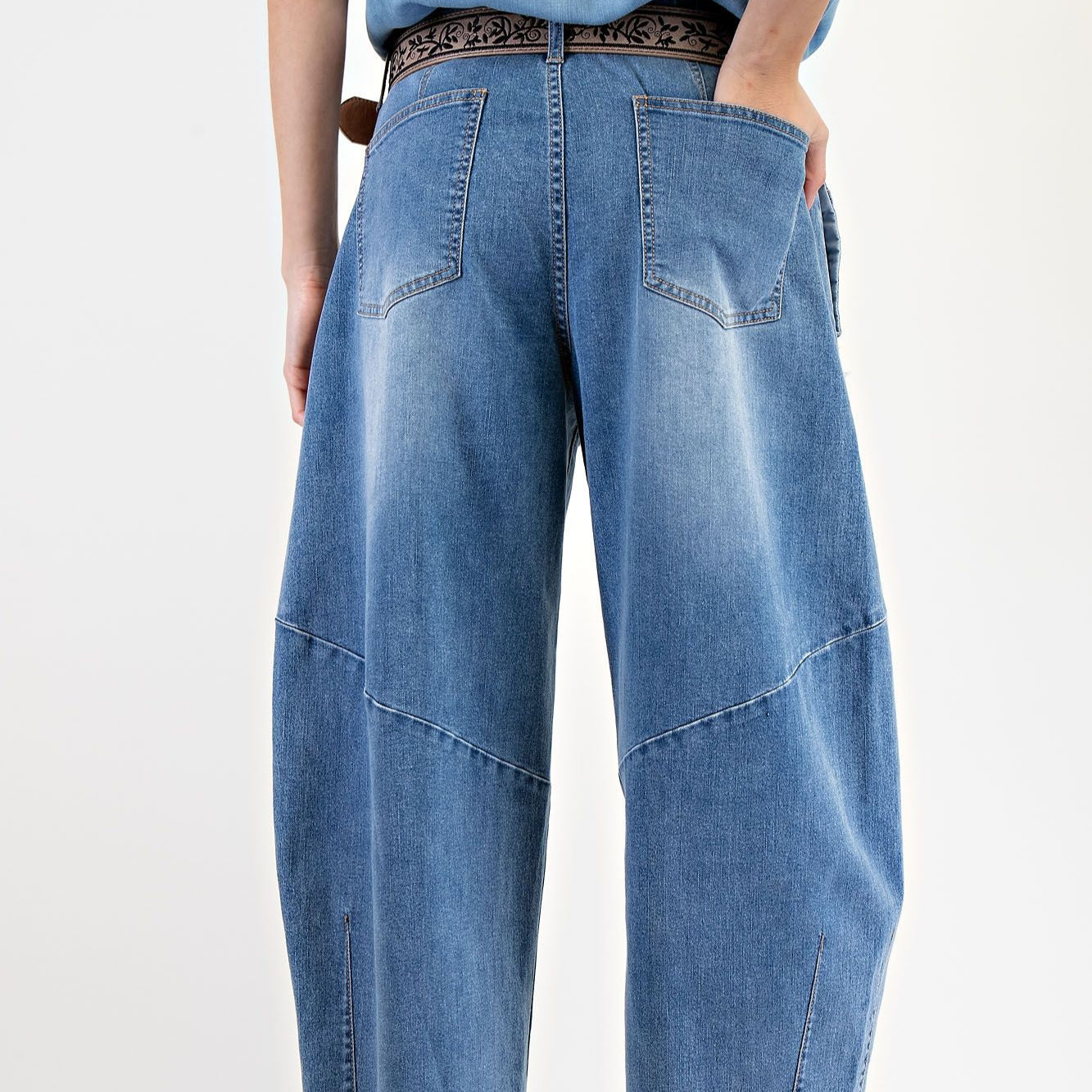 Flower Patch Washed Denim Barrel Jeans